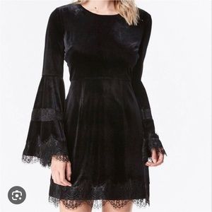 Women’s Aqua Black Velvet & Lace Dress